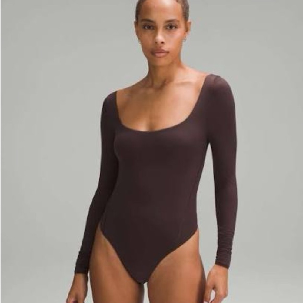 Lululemon Long-Sleeve square Neck Bodysuit in Dark Brown